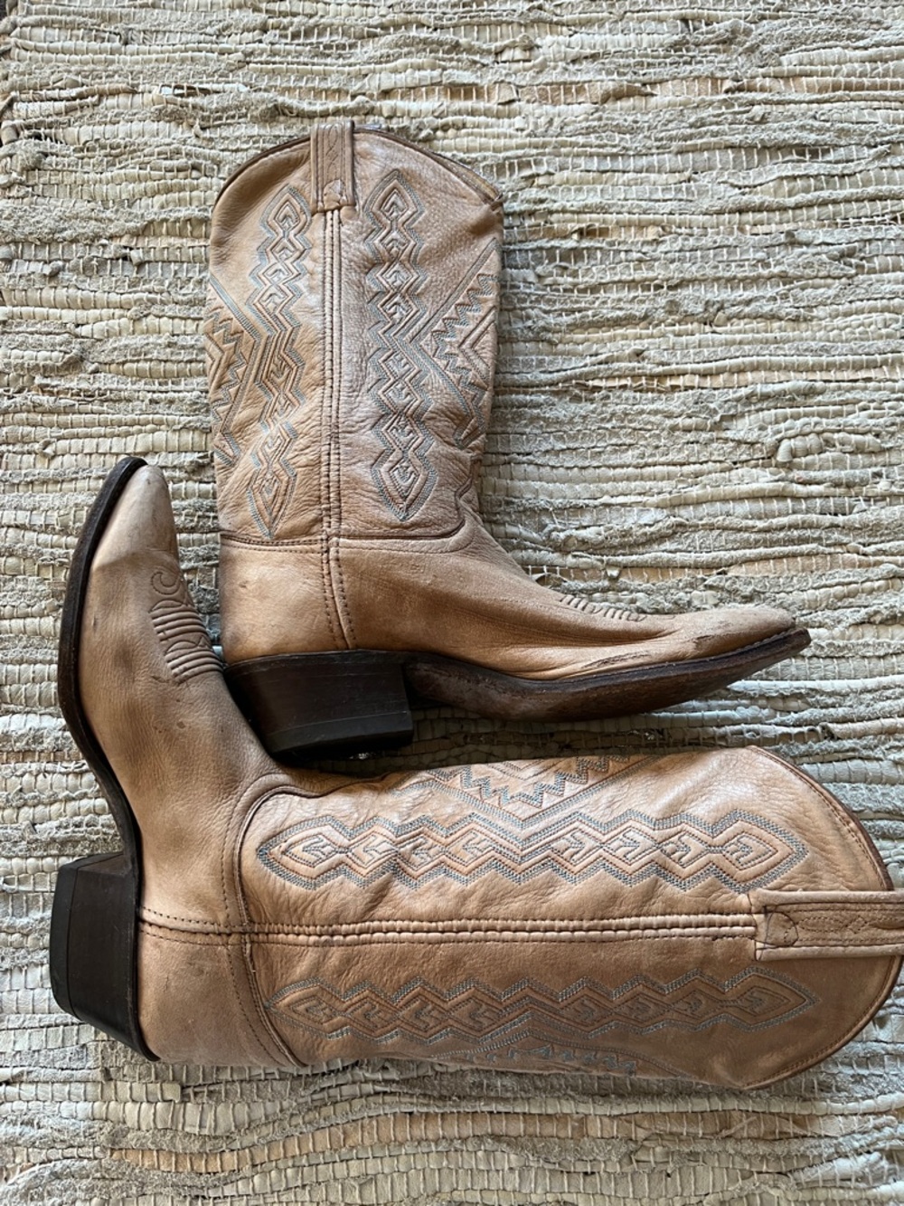 Dan Post Tan Leather Cowboy Boots with Black Rubber Heels